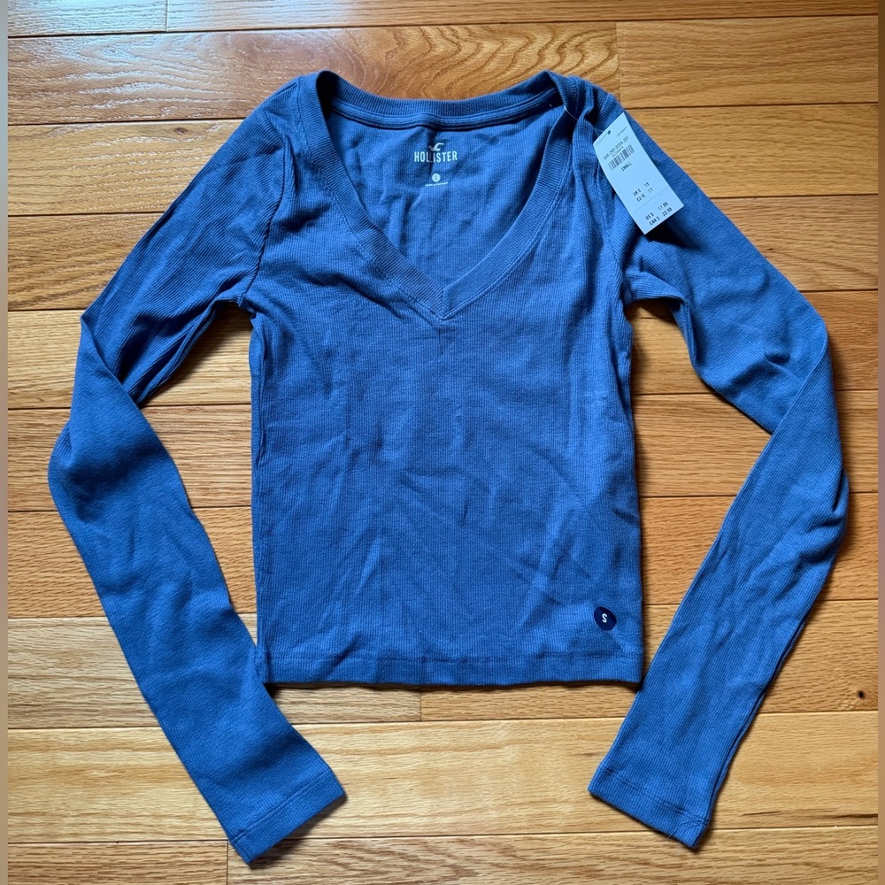 Hollister Women's Ribbed Long Sleeve Blue Tee, Size S